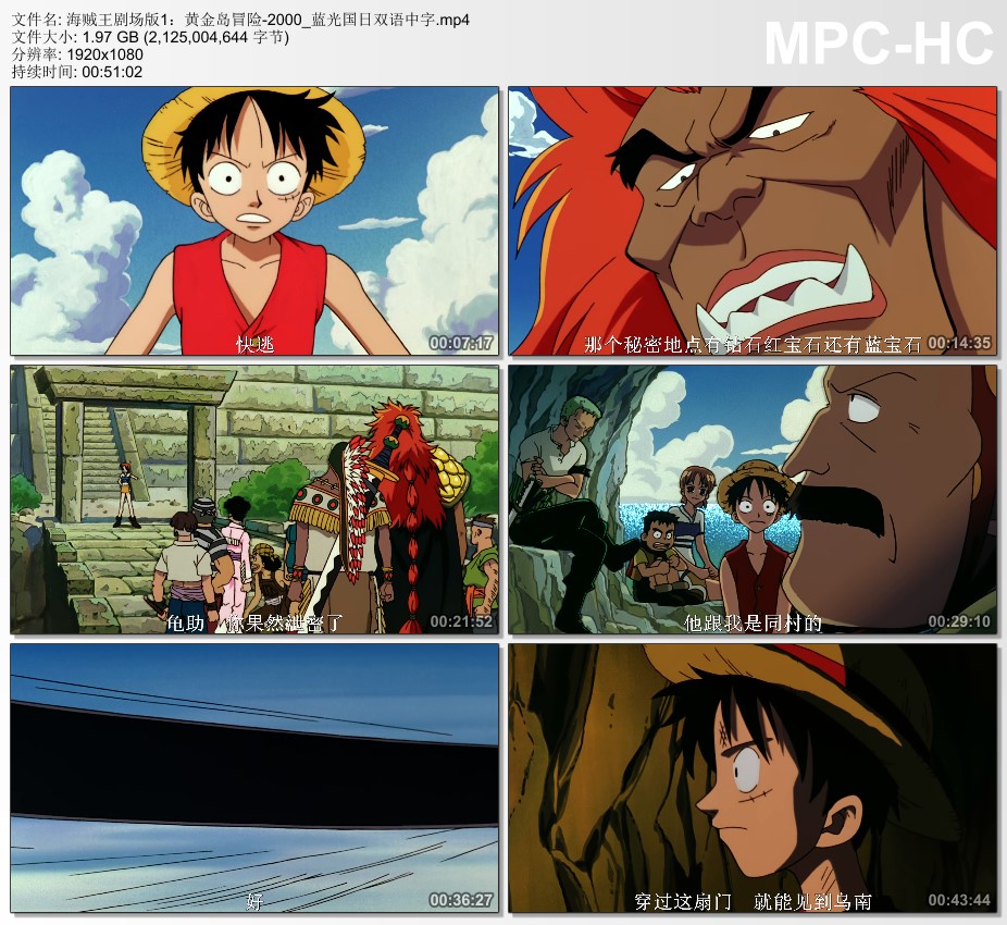 2000年日本7.7分动画片《海贼王剧场版1：黄金岛冒险》蓝光国日双语